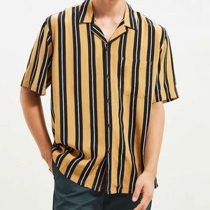 UO Striped Rayon Short Sleeve Button Down Shirt